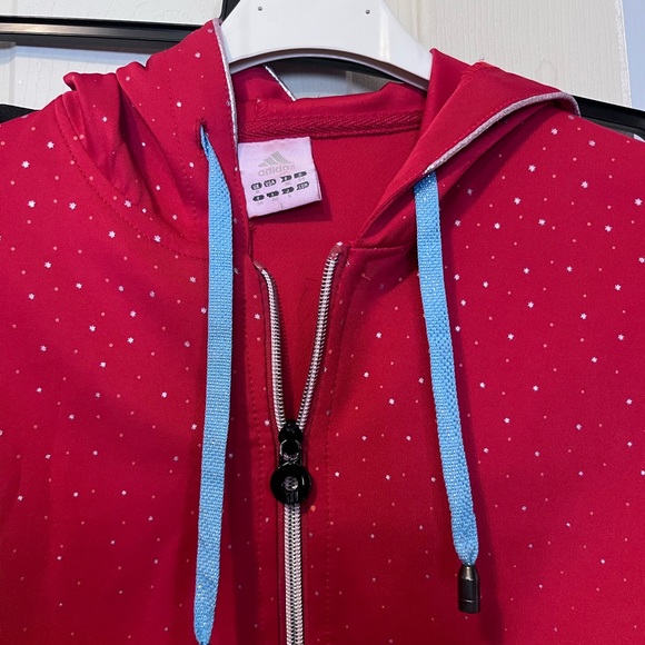 Red Adidas sports sweater with zipper and hood - Picture 2 of 4